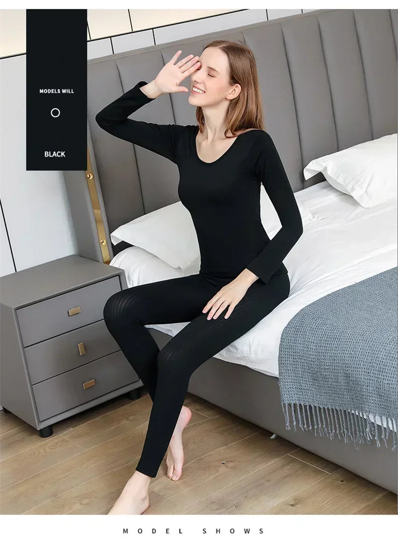 Women's Warm Thermal Underwear Set — Long-Sleeve Base Layer Top & Long Johns