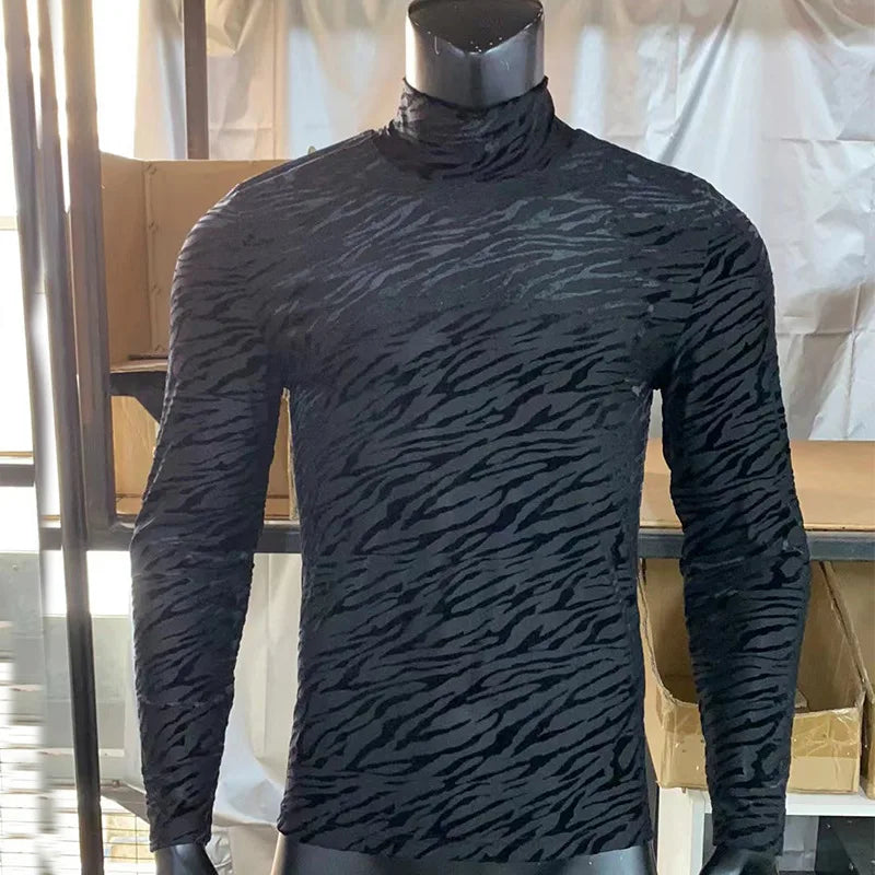Men's Lace Turtleneck Long-Sleeve T-Shirt
