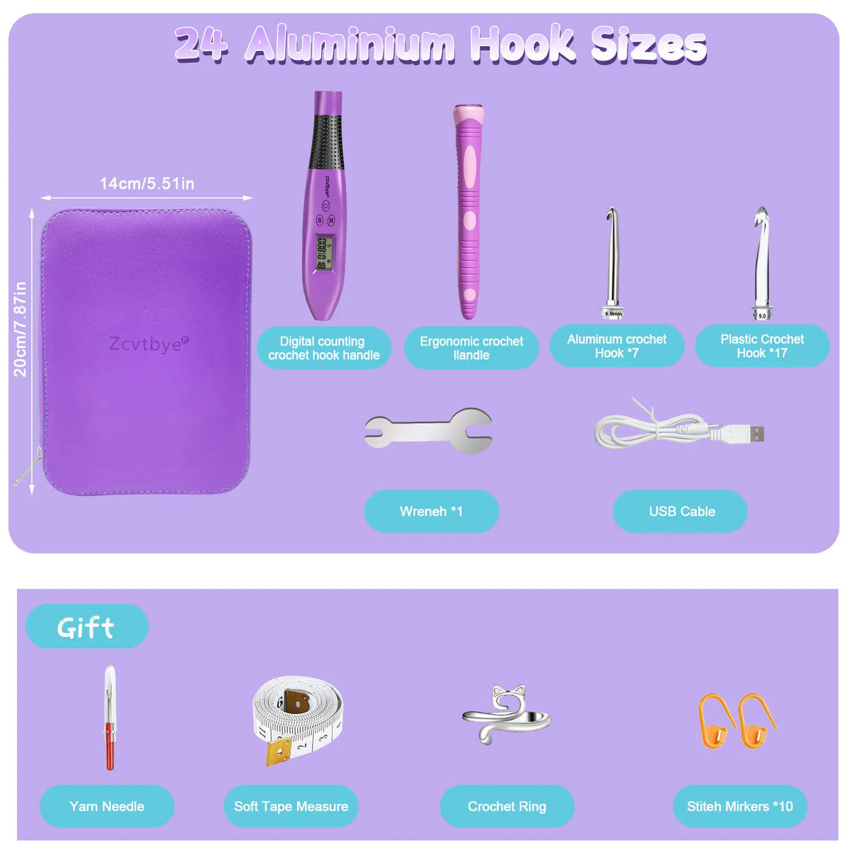 24-Piece LED Crochet Hook Set