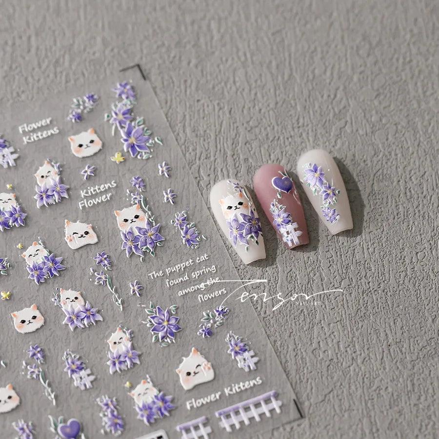 Cat Paw Nail Art Stickers – 3D Embossed Self-Adhesive Decals