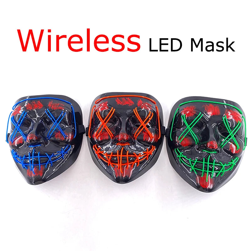 Neon LED Halloween Mask – Light-Up Horror Cosplay Party Mask