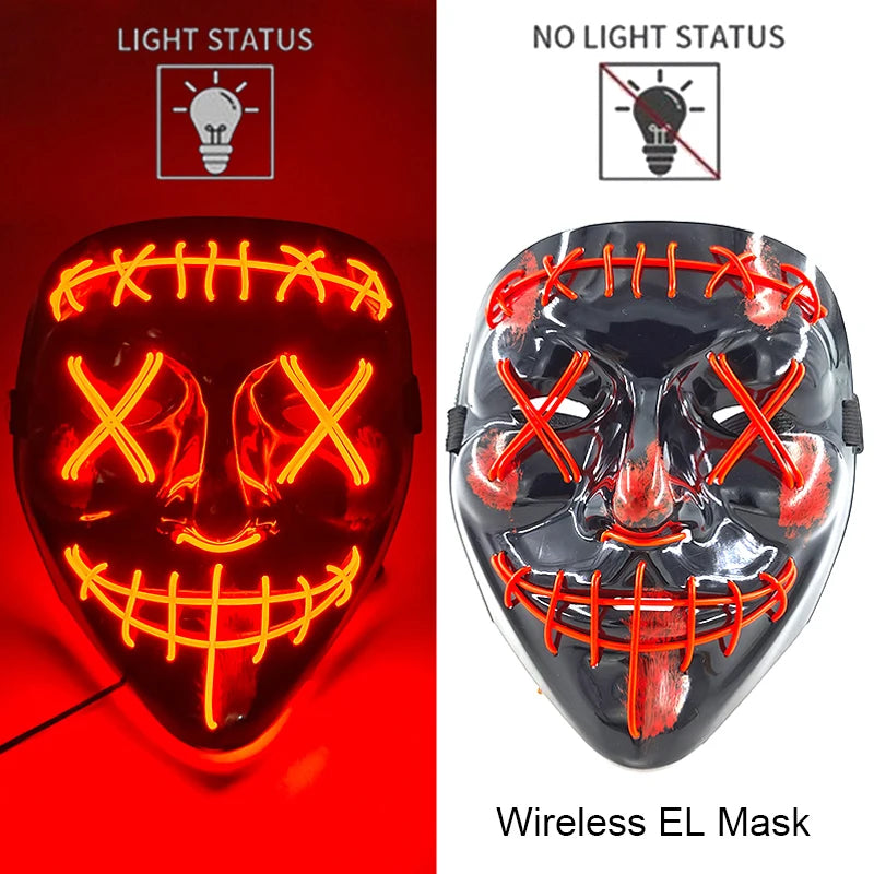Neon LED Halloween Mask – Light-Up Horror Cosplay Party Mask