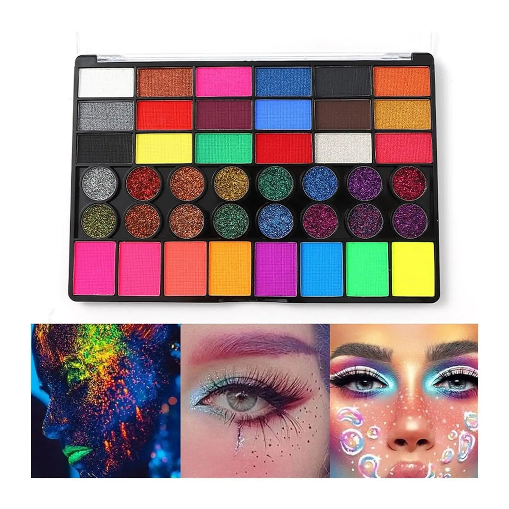 Halloween Face & Body Paint Set – 42 Colors UV Neon Glitter