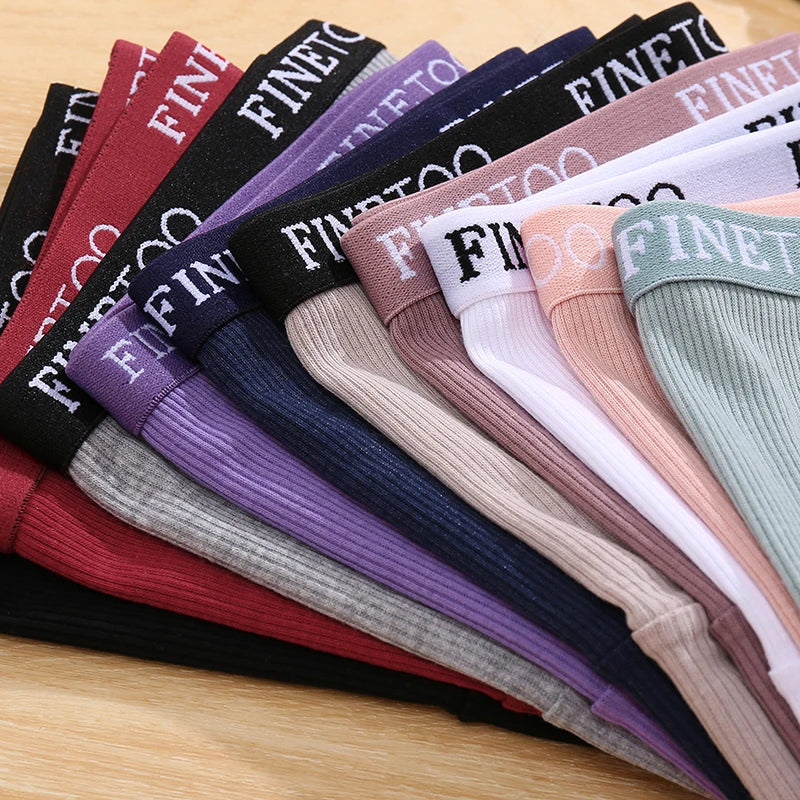 FINETOO Cotton Striped Briefs, 4-Pack — Women's Low-Waist Panties with Letter Waistband