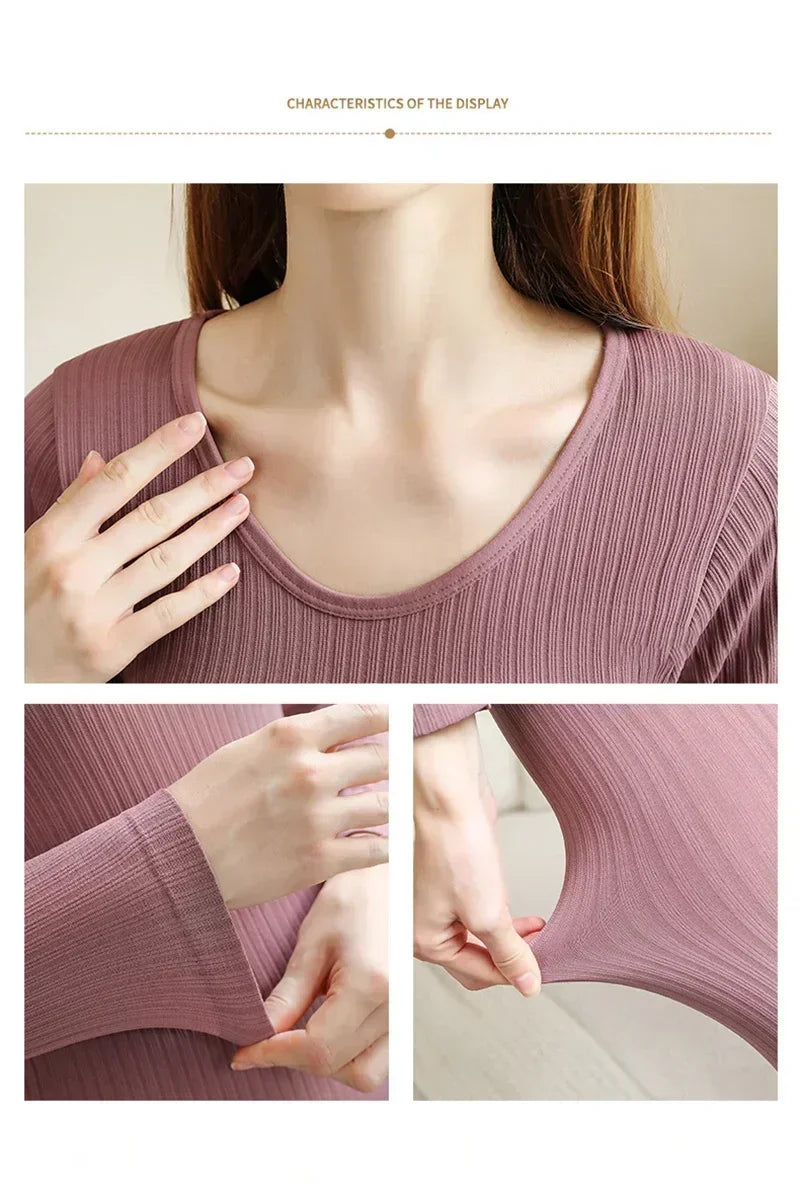 Women's Warm Thermal Underwear Set — Long-Sleeve Base Layer Top & Long Johns