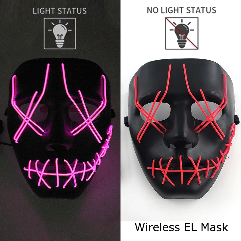 Neon LED Halloween Mask – Light-Up Horror Cosplay Party Mask