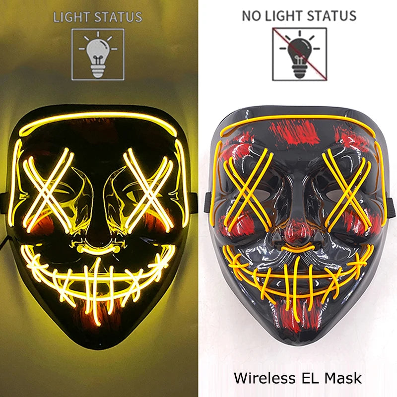 Neon LED Halloween Mask – Light-Up Horror Cosplay Party Mask