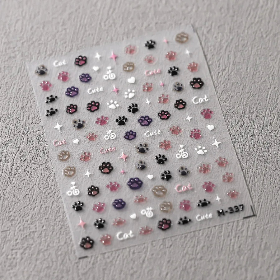 Cat Paw Nail Art Stickers – 3D Embossed Self-Adhesive Decals