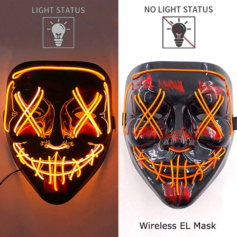 Neon LED Halloween Mask – Light-Up Horror Cosplay Party Mask