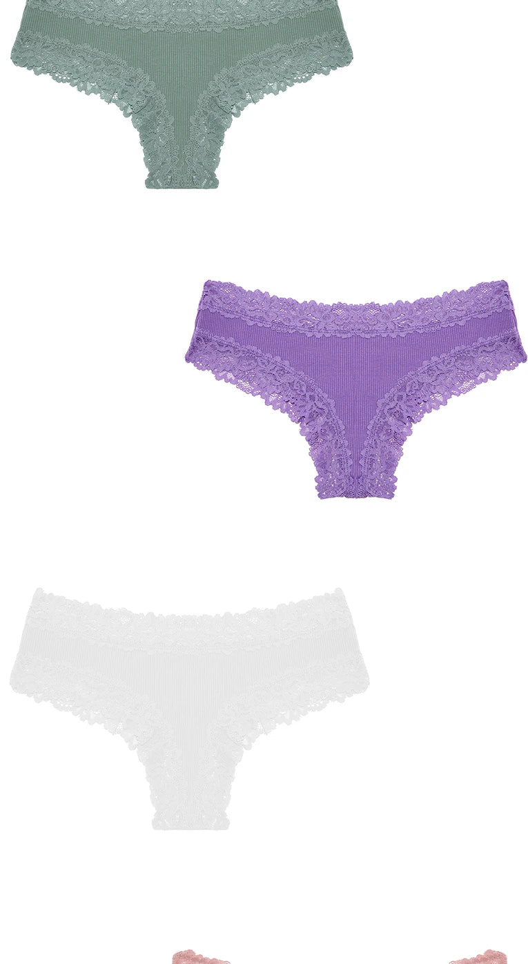 Women's Lace Seamless Brazilian Panties, 3-Pack — Cotton Ribbed Intimates