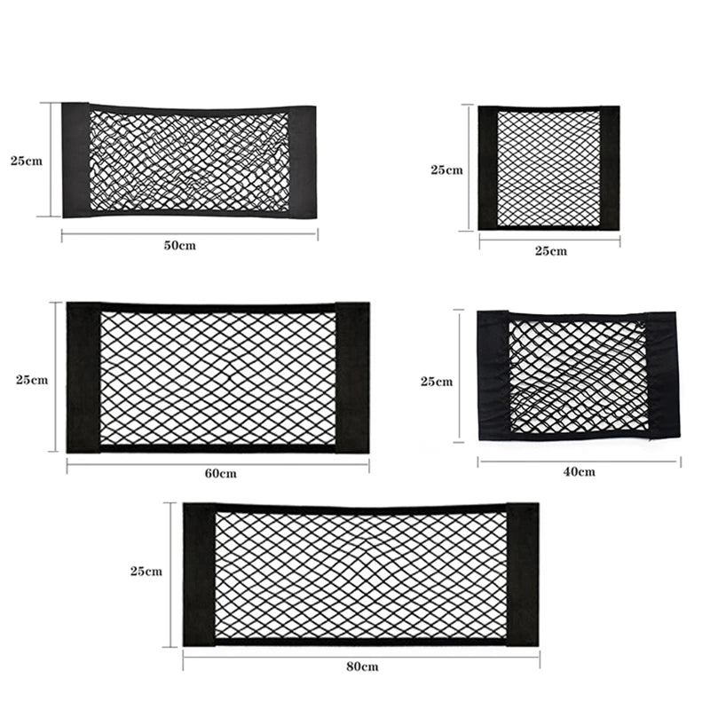 Universal Car Trunk & Seat Back Organizer – Elastic Mesh Net Storage Bag (5 Sizes)