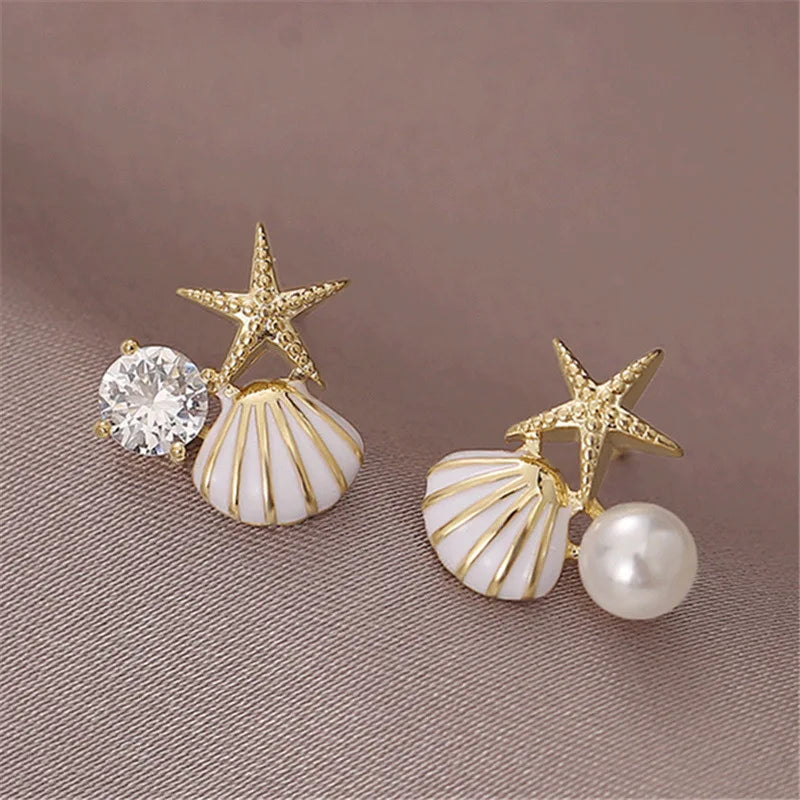 Starfish Shell Pearl Stud Earrings