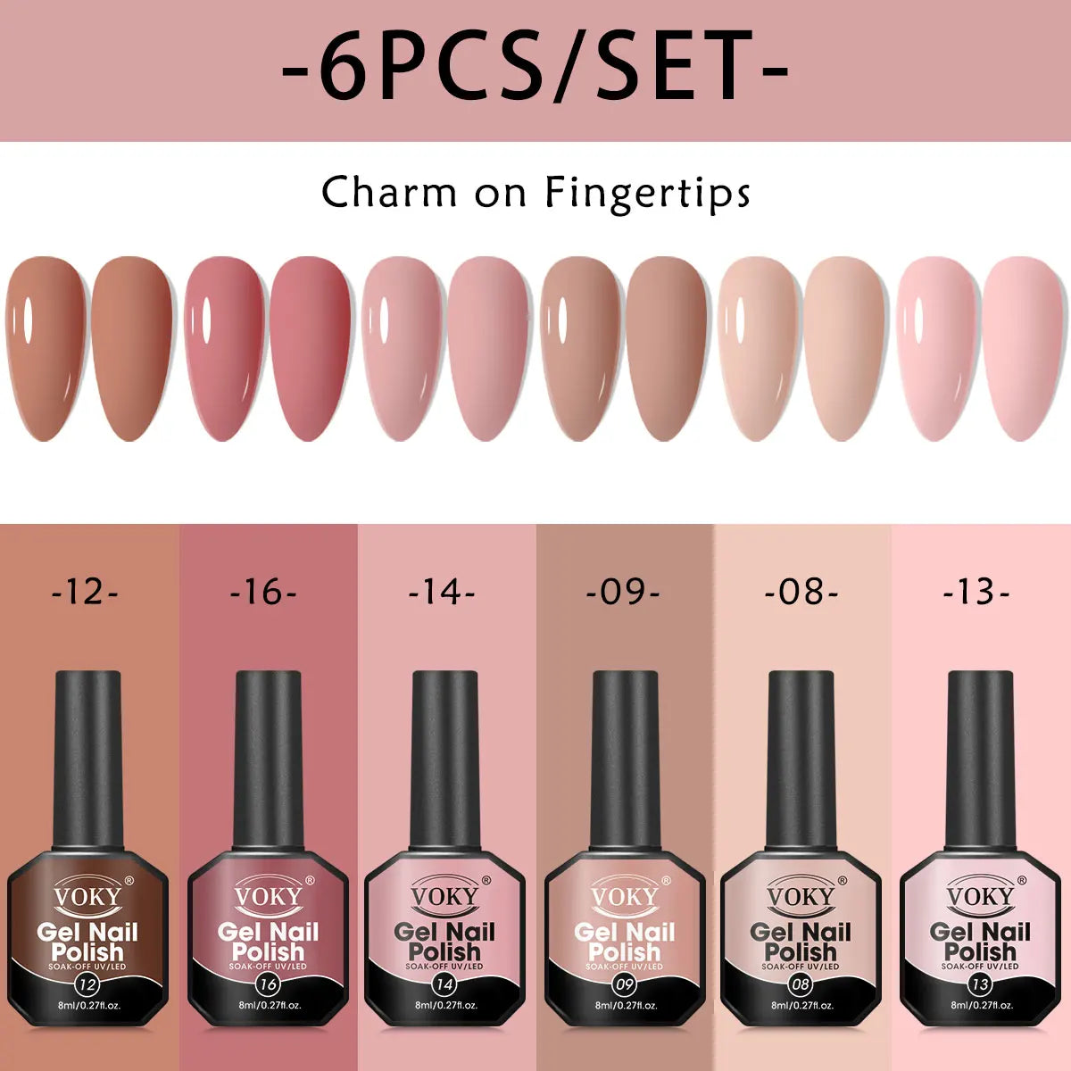 Gel Nail Polish Set – 6 Classic Colors, 8ml Bottles