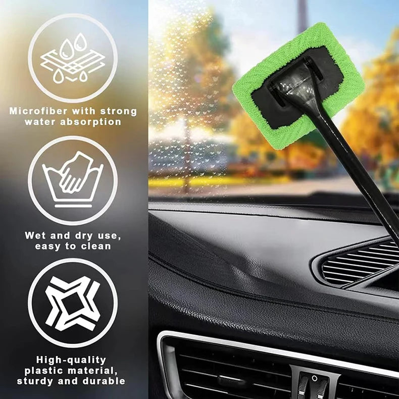 Car Window Cleaner Brush Kit – Interior Windshield Cleaning Tool with Long Handle (4 Colors)