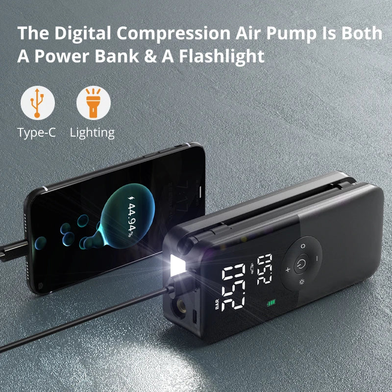 Rechargeable Cordless Tire Inflator – Portable Air Compressor with Digital Display (Car, Motorcycle, Bike, Balls)
