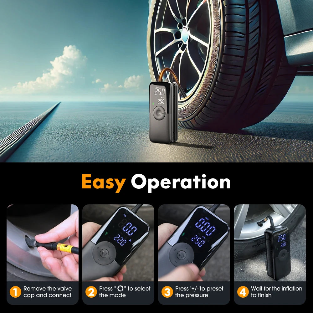 Rechargeable Cordless Tire Inflator – Portable Air Compressor with Digital Display (Car, Motorcycle, Bike, Balls)