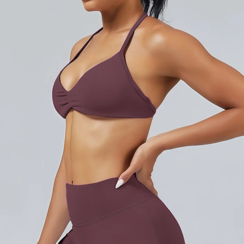 HISTELLO Women's Strappy Sports Bra — High-Support Seamless Gym Bra