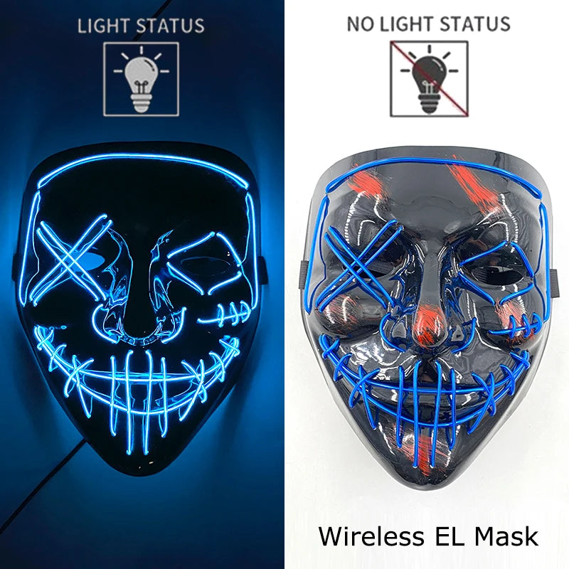 Neon LED Halloween Mask – Light-Up Horror Cosplay Party Mask