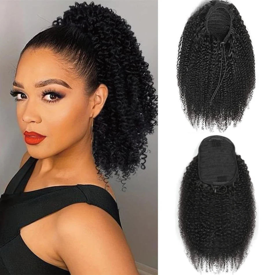 Deep Wave Drawstring Ponytail Extension – Curly Human Hair Blend