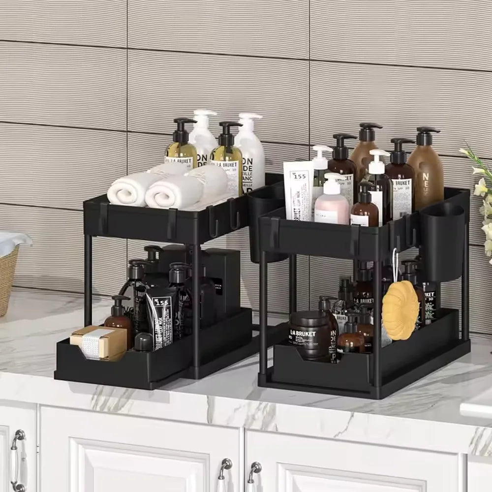 TidyBase 2-Tier Under Sink Organizer – Sliding Cabinet Storage Rack