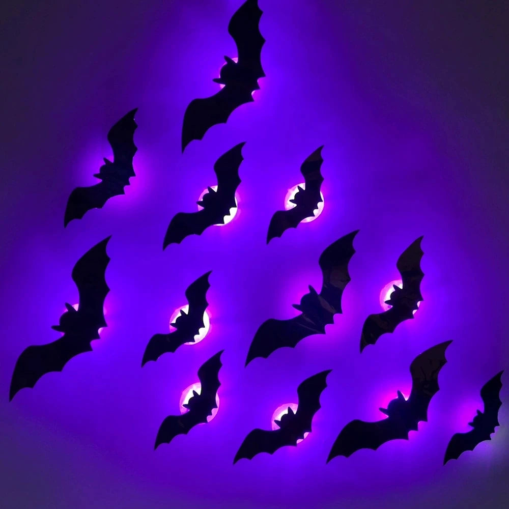 LED Halloween Bat Night Lights – 3D Window & Wall Decor (12/24 Pack)