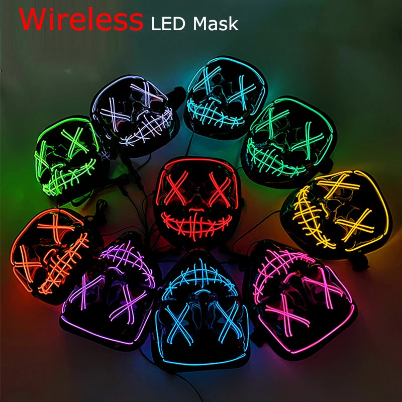 Neon LED Halloween Mask – Light-Up Horror Cosplay Party Mask