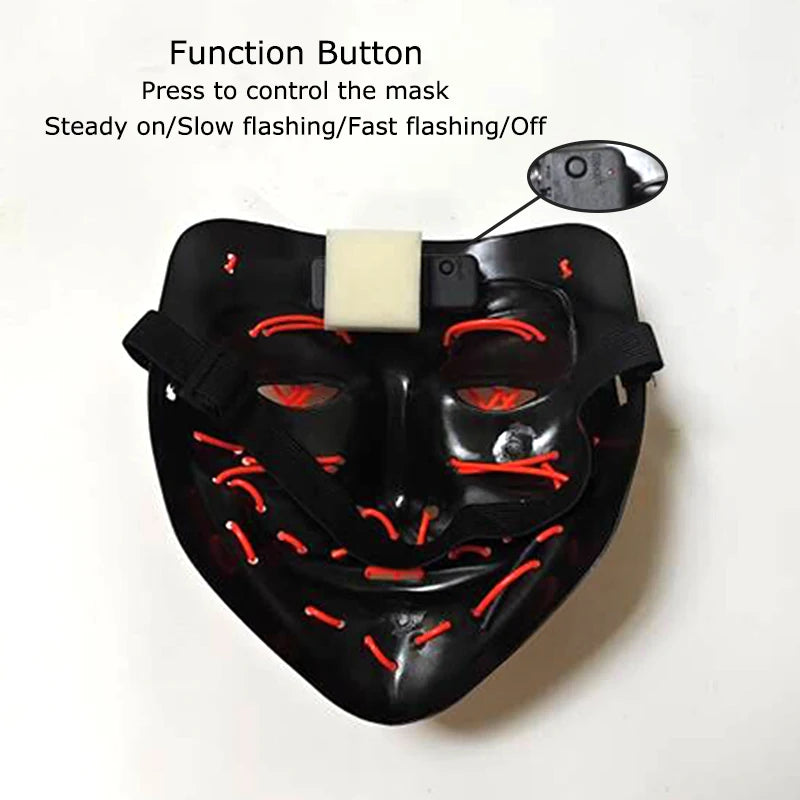 Neon LED Halloween Mask – Light-Up Horror Cosplay Party Mask
