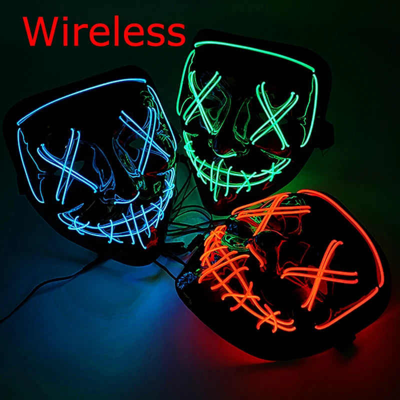 Neon LED Halloween Mask – Light-Up Horror Cosplay Party Mask
