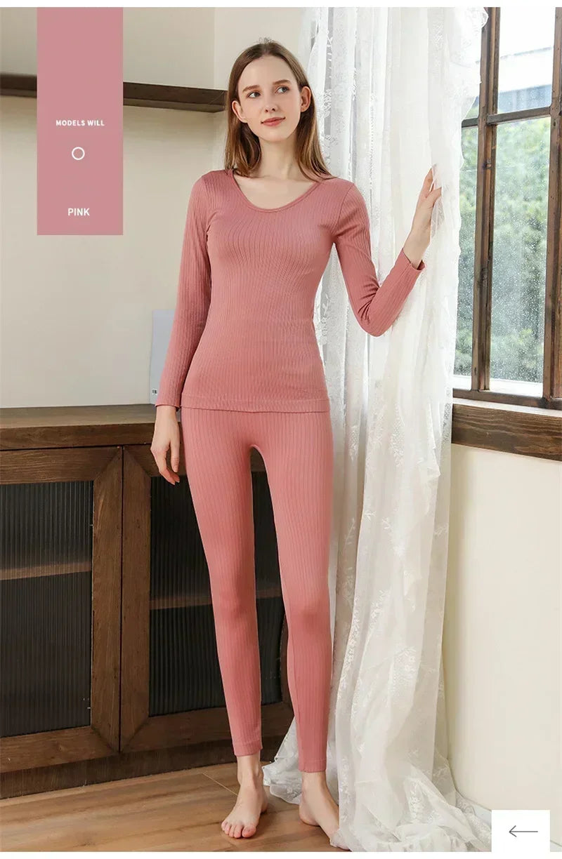 Women's Warm Thermal Underwear Set — Long-Sleeve Base Layer Top & Long Johns