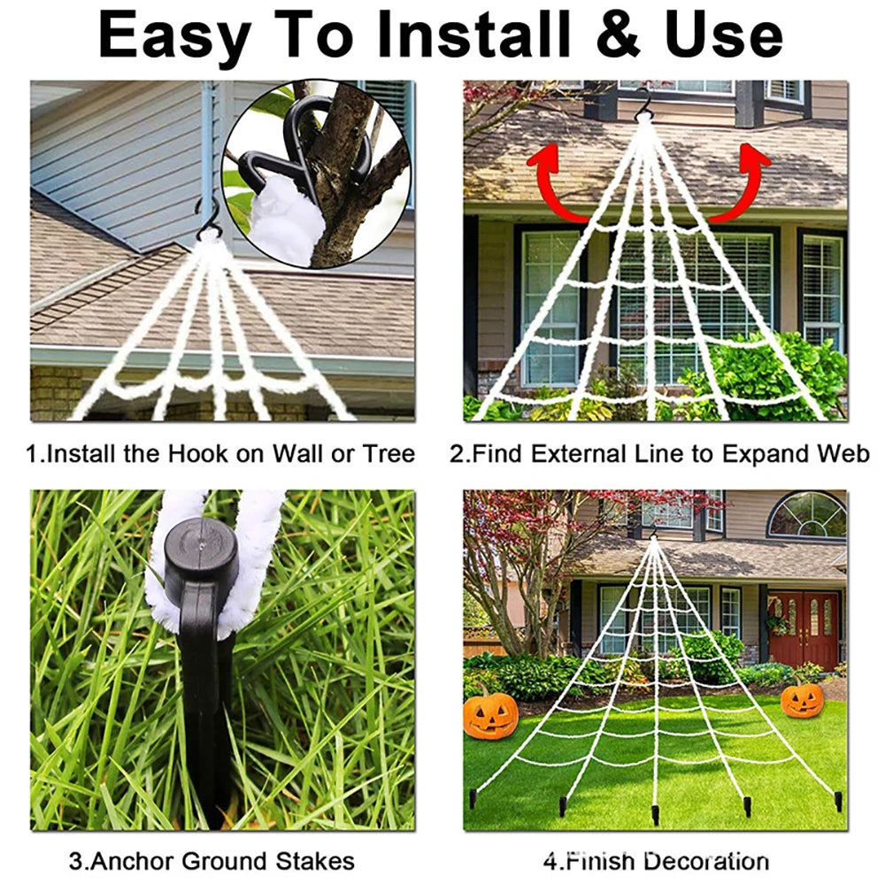 Giant Halloween Spider Web – 5m Triangle Web for Yard & Party Decor