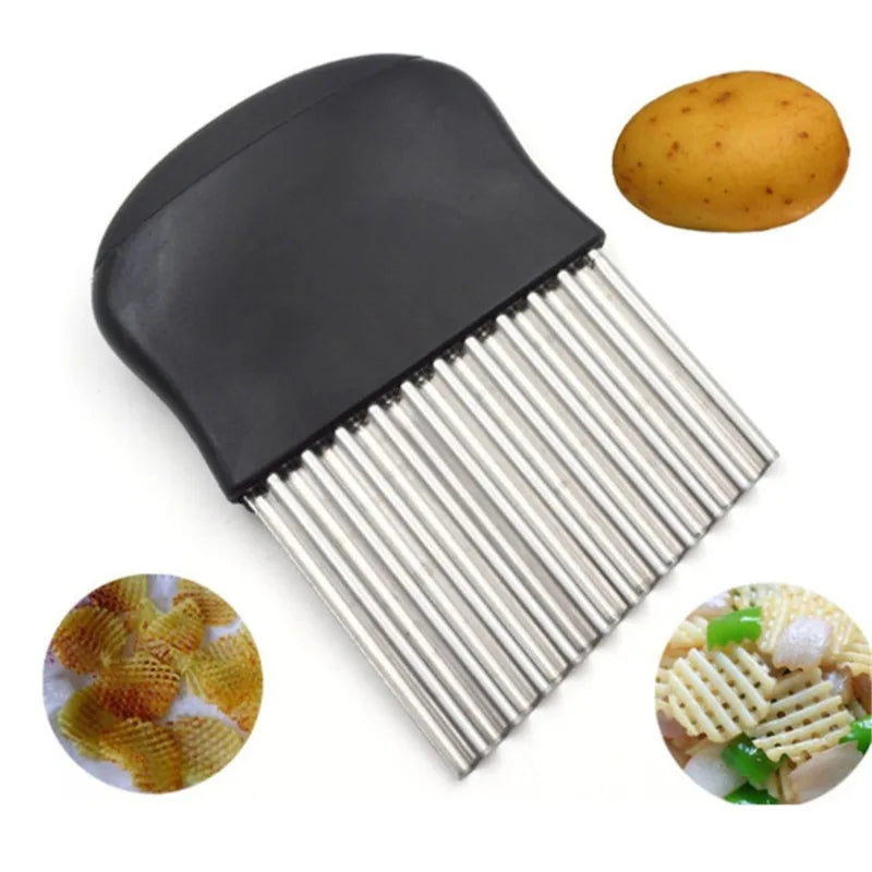 Stainless Steel Potato Chip Slicer – Crinkle Cut Wavy Cutter for Vegetables & Dough