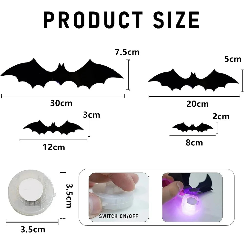 LED Halloween Bat Night Lights – 3D Window & Wall Decor (12/24 Pack)