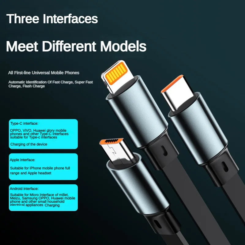 FlexCharge 3-in-1 Retractable Cable – 100W Fast Charge