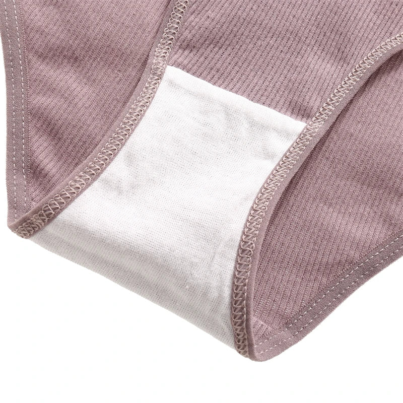 FINETOO Cotton Striped Briefs, 4-Pack — Women's Low-Waist Panties with Letter Waistband
