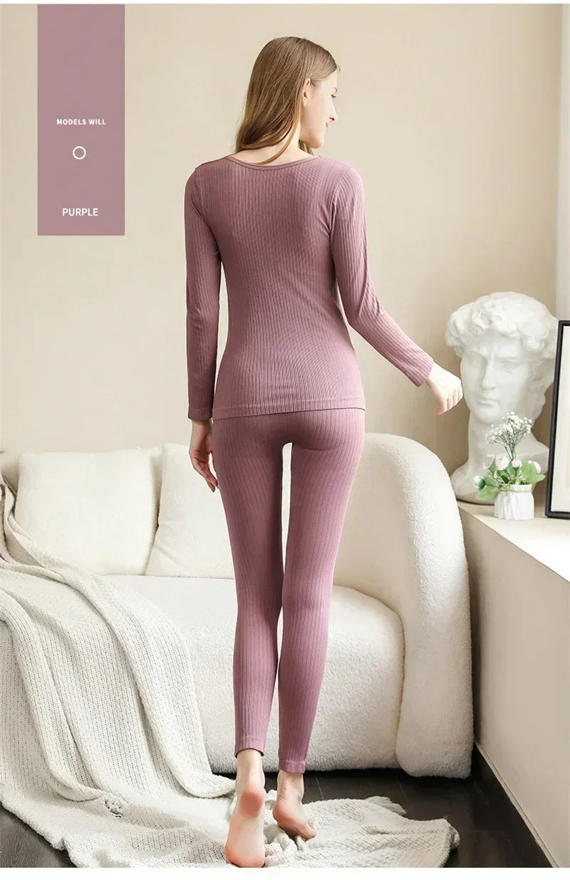 Women's Warm Thermal Underwear Set — Long-Sleeve Base Layer Top & Long Johns