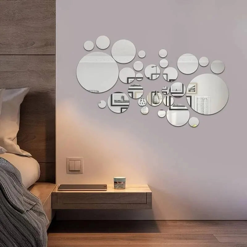 26-Piece 3D Acrylic Mirror Wall Stickers – Round DIY Decorative Mirrors