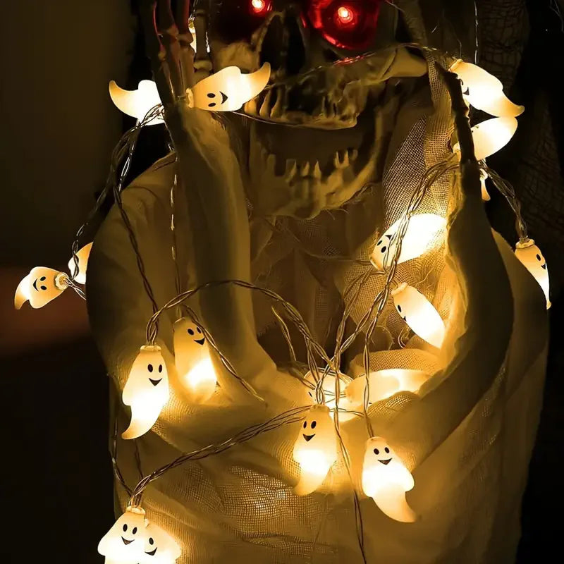 Halloween Ghost String Lights – Battery & USB Powered, Warm White and RGB Colors (10/20/40 LED)