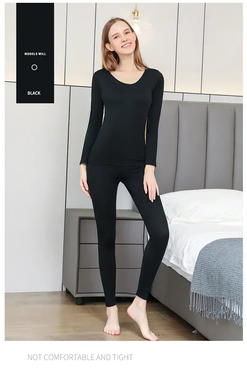 Women's Warm Thermal Underwear Set — Long-Sleeve Base Layer Top & Long Johns