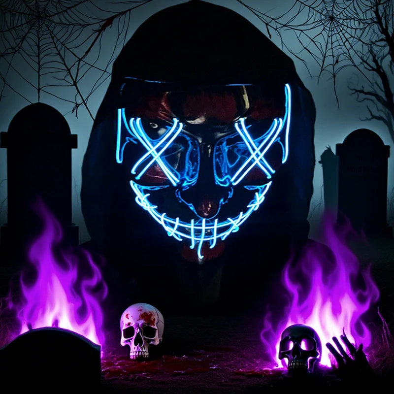 Neon LED Halloween Mask – Light-Up Horror Cosplay Party Mask