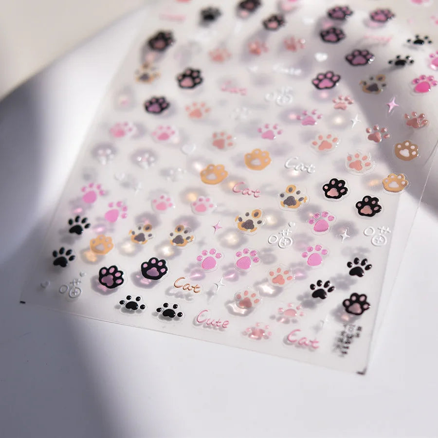 Cat Paw Nail Art Stickers – 3D Embossed Self-Adhesive Decals