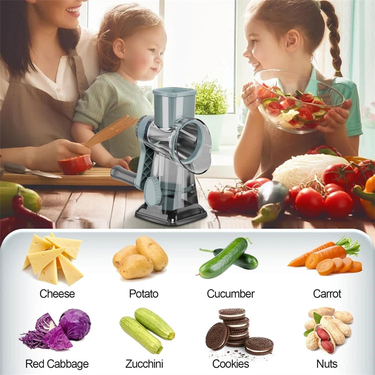 3-in-1 Rotary Cheese Grater – Manual Vegetable Slicer & Grinder Set