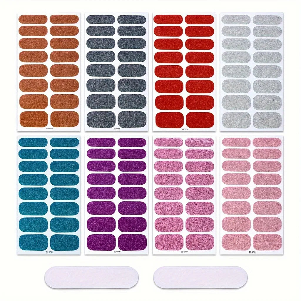 Glitter Gel Nail Wraps – 8 Sheets Self-Adhesive Full Nail Stickers