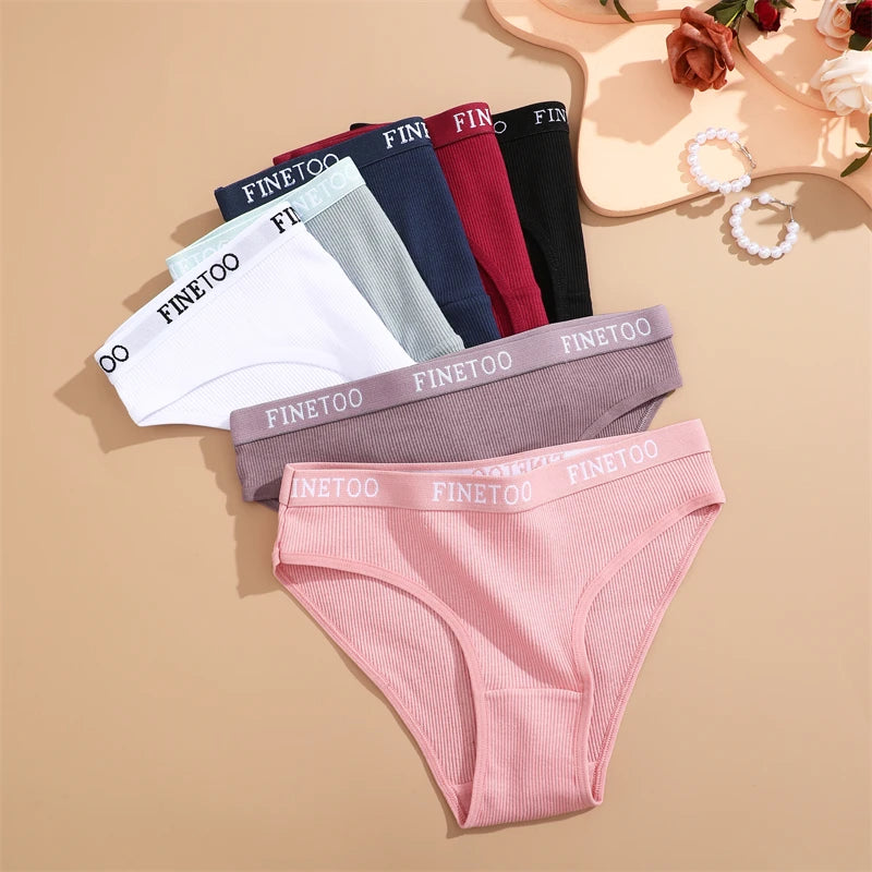 FINETOO Cotton Striped Briefs, 4-Pack — Women's Low-Waist Panties with Letter Waistband