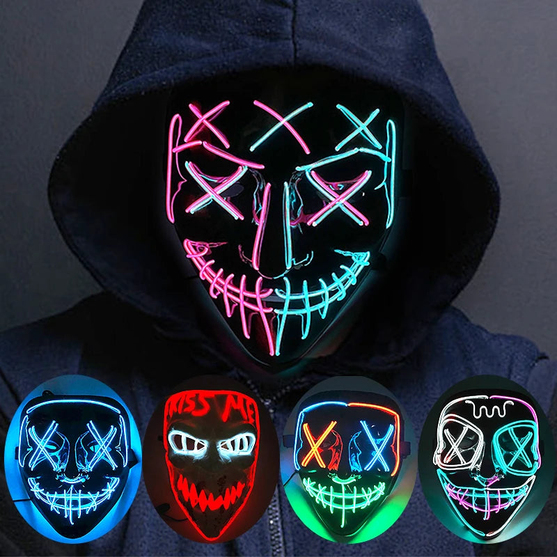 Neon LED Halloween Mask – Light-Up Horror Cosplay Party Mask