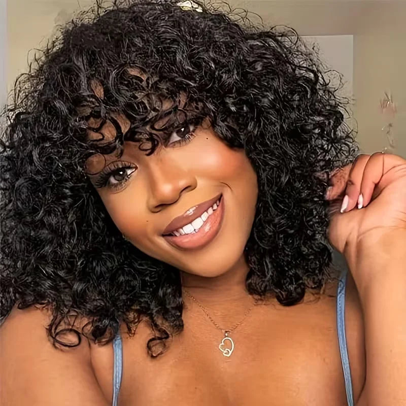 Curly Bob Wig with Bangs – 3x1 Lace Front, 200% Density