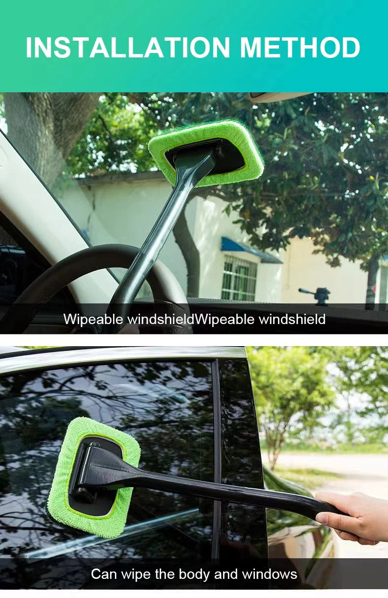 Car Window Cleaner Brush Kit – Interior Windshield Cleaning Tool with Long Handle (4 Colors)