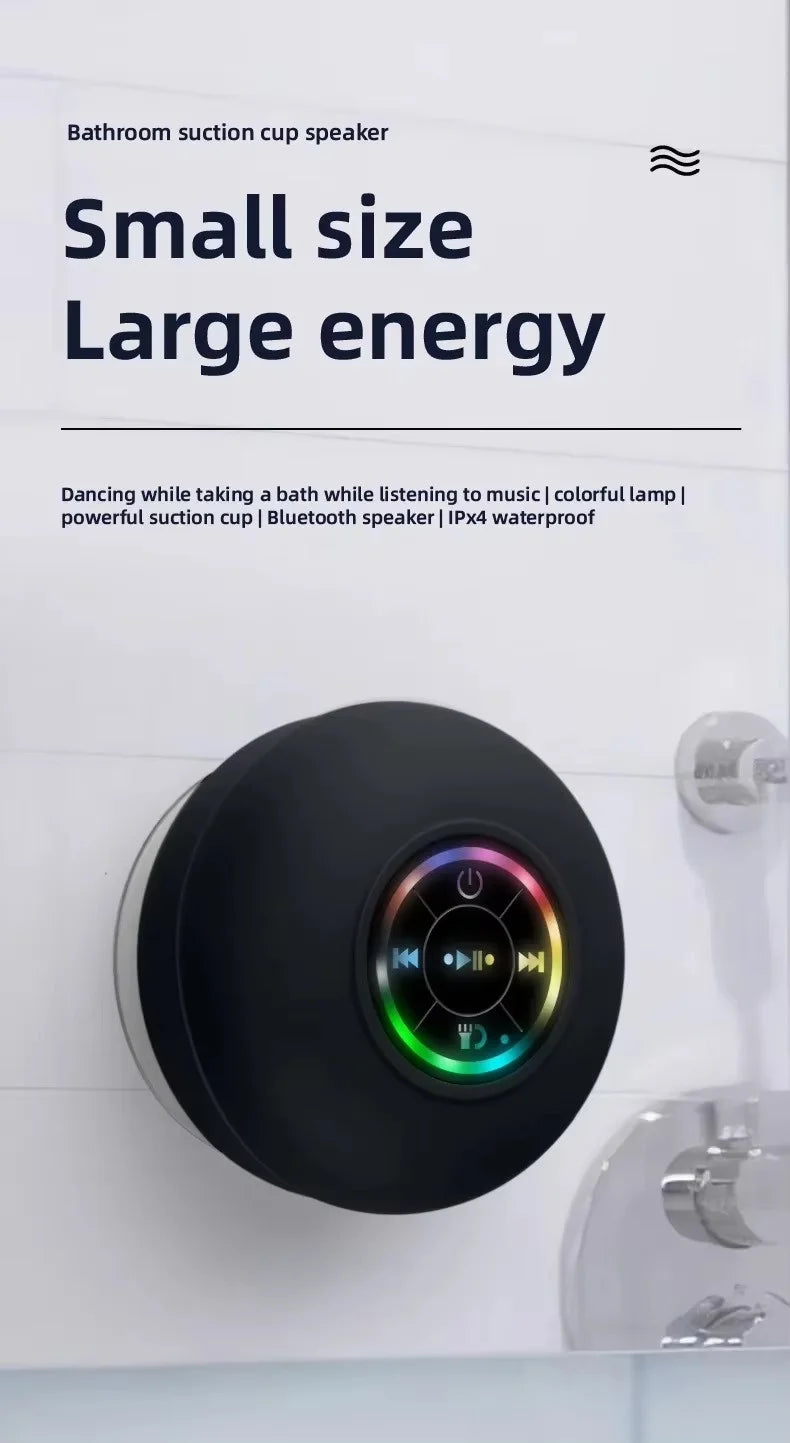 AquaBeat Mini Bluetooth Speaker – IPX4 Waterproof with LED Light & Suction Cup