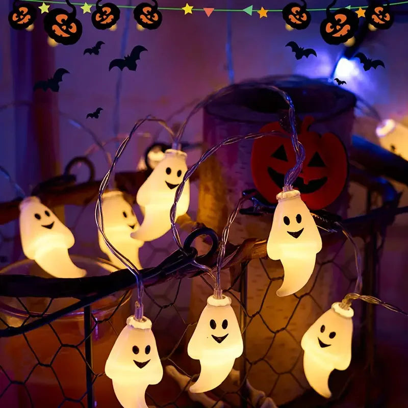 Halloween Ghost String Lights – Battery & USB Powered, Warm White and RGB Colors (10/20/40 LED)