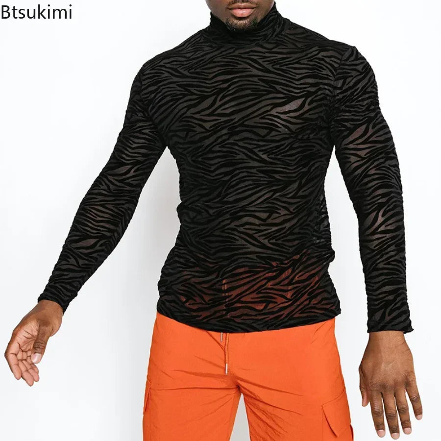 Men's Lace Turtleneck Long-Sleeve T-Shirt