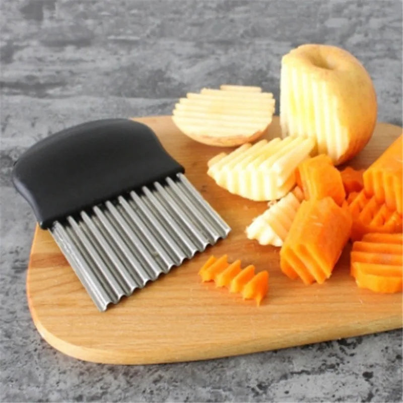 Stainless Steel Potato Chip Slicer – Crinkle Cut Wavy Cutter for Vegetables & Dough